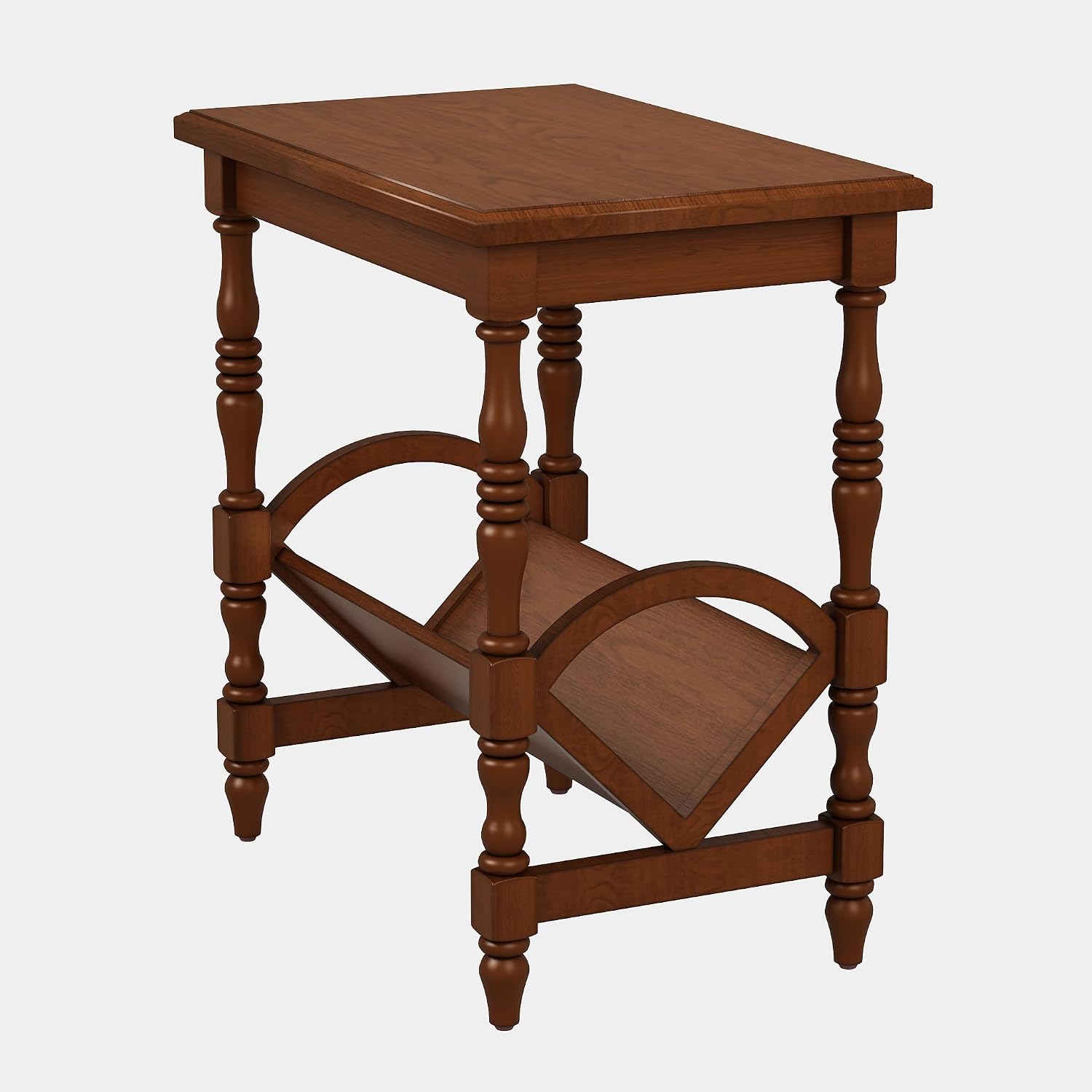 Classic Wooden Side Table with Magazine Rack, End Table with Rubberwood Legs and Birch Veneer Finish, Bedside Table with Storage Shelf for Living Room, Bedroom