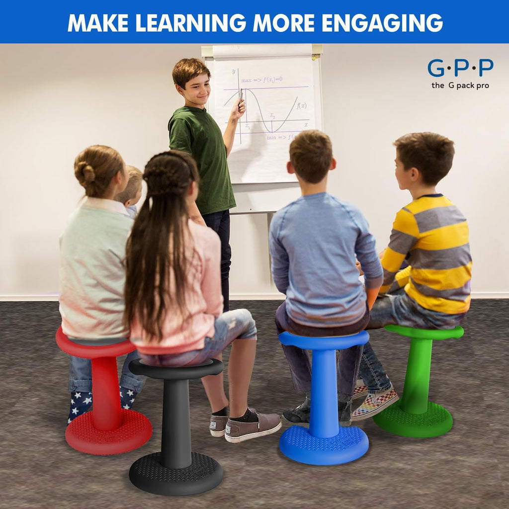 Gpack-pro Kids Wobble Stool 2-Pack – Improves Focus Attention – Non-Slip Base - Wiggle Chair Active Flexible Seating for Preschool Kindergarten Elementary School 17.7-Inch High (Black)