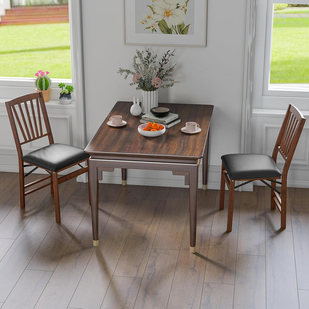 Giantex Folding Dining Chairs Set of 2, Foldable Wood Kitchen Chairs with Padded Seat, Solid Wood Frame, Max Load 400 Lbs, No Assembly Easy to Store Wooden Dining Chairs for Apartment, Small Space
