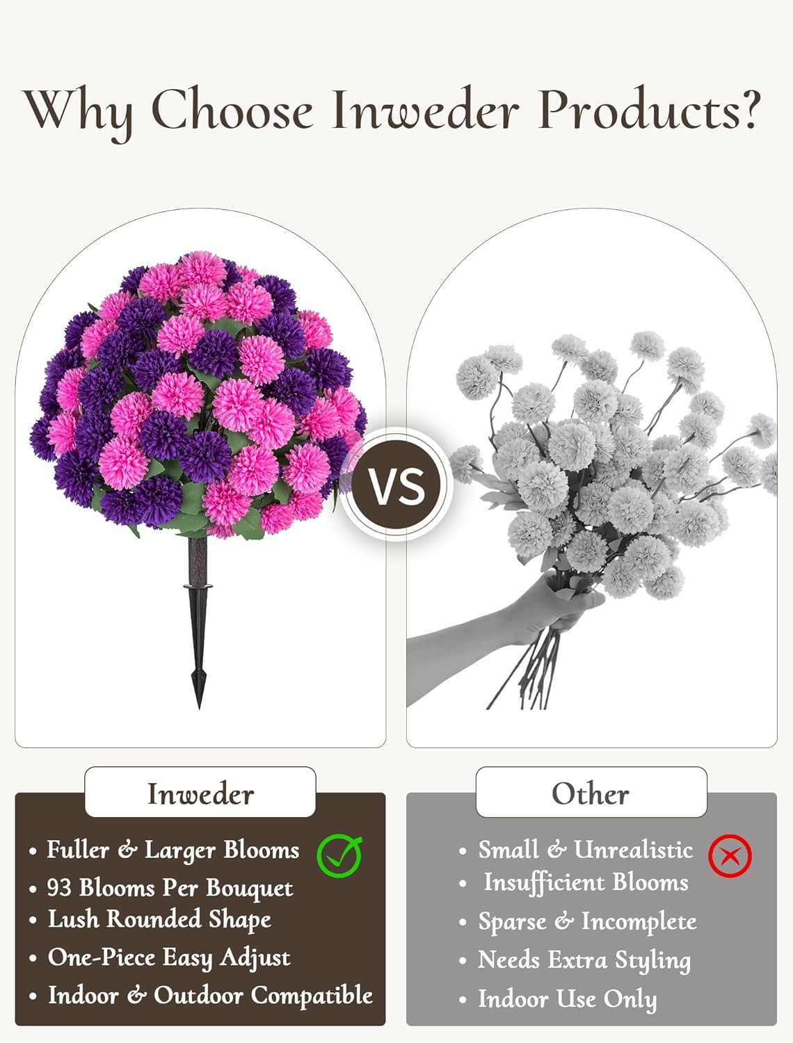 Artificial Mum Topiary Ball: 33" Fake Chrysanthemum Flower with Spike Set of 2 for Front Porch Decor - Purple Pink Faux Bushes Plants with Spike for Outdoor Indoor Garden Patio Entryway