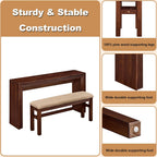 Console Table with Stools Counter Height Bar Table Set for 2, Dining Sofa Table Behind Couch Bar Table Set for Kitchen, Living Room, Walnut