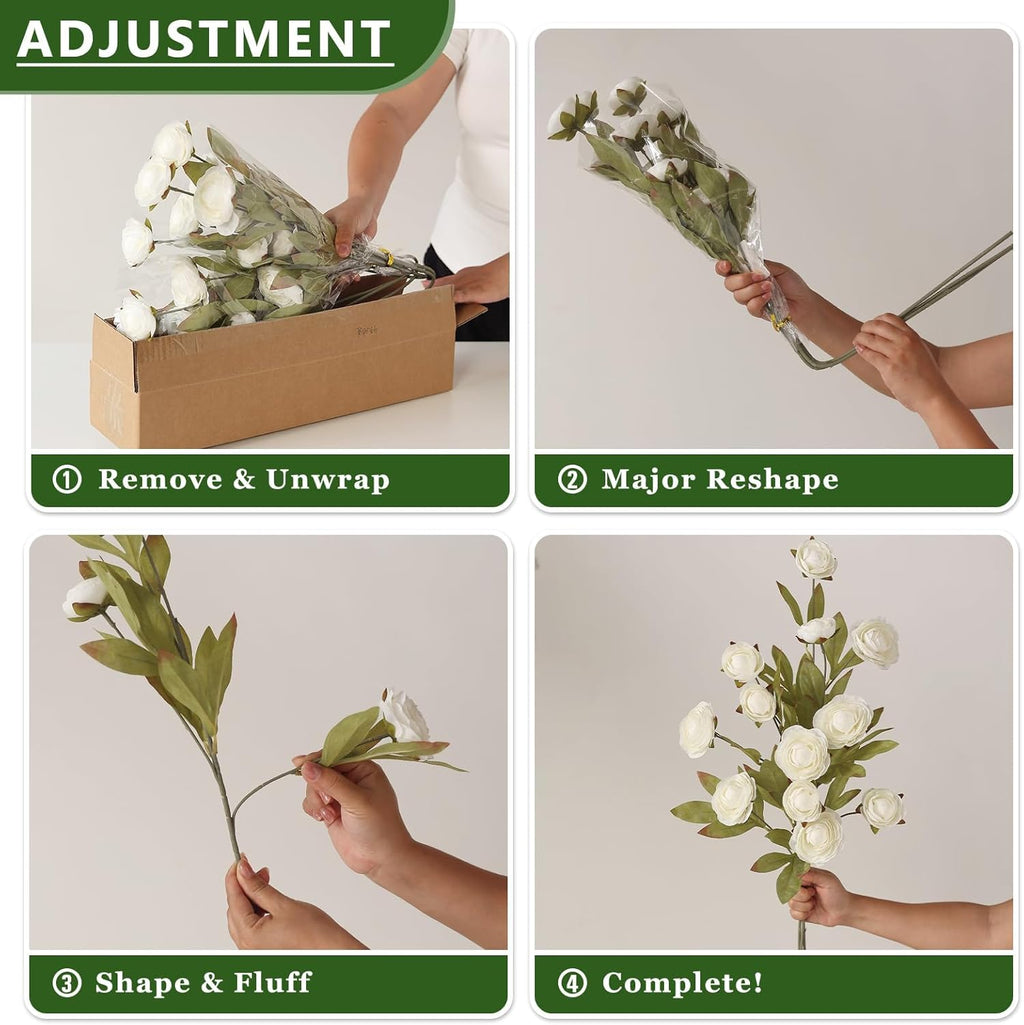 VIERENA 6 PCS Artificial Ranunculus Branches for Vase - 27" Fake Silk Persian Buttercup Stems Look Real Faux Flowers for DIY Bouquet, Table Centerpieces, Farmhouse, Home Decor (Cream)