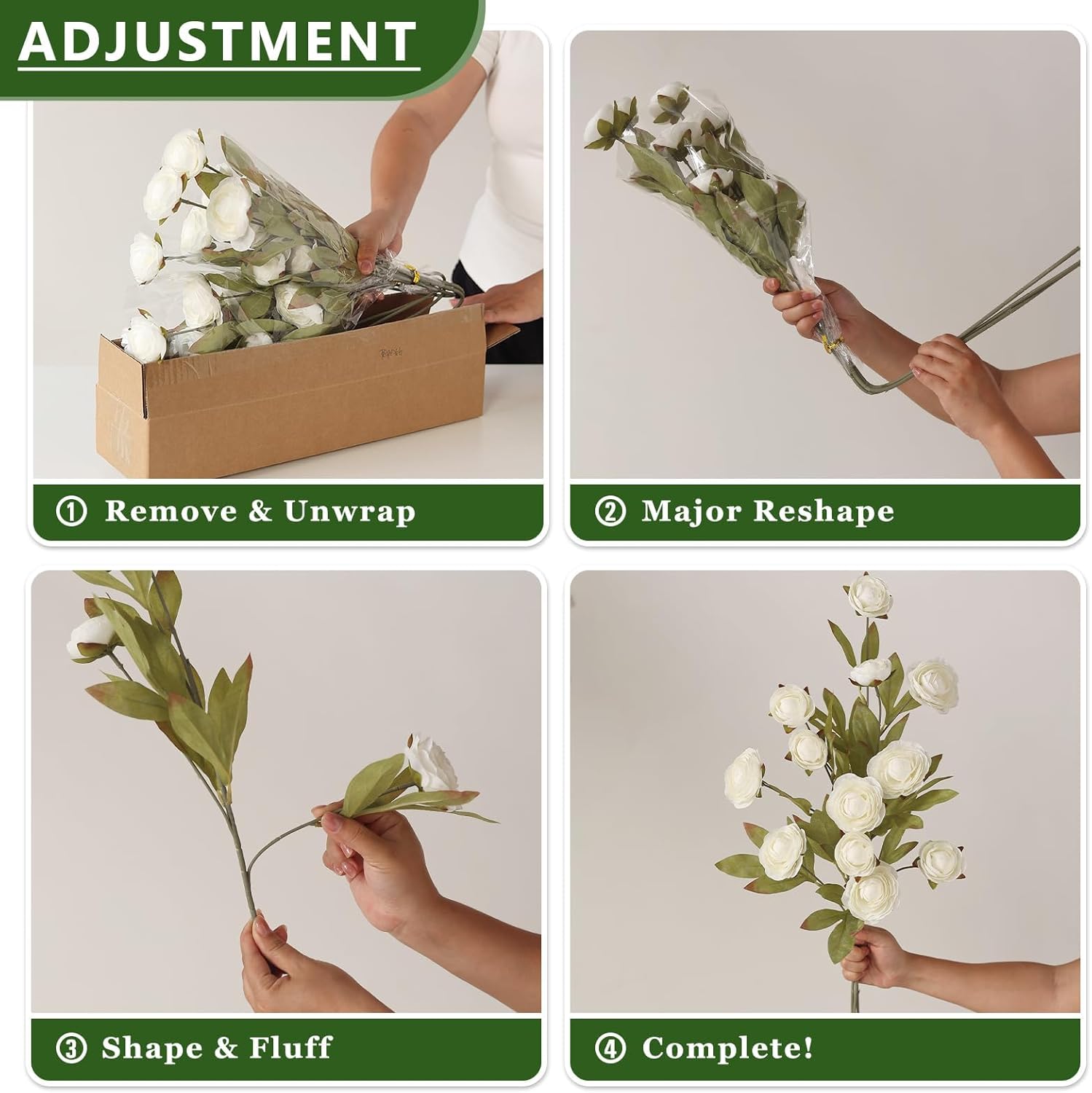 VIERENA 6 PCS Artificial Ranunculus Branches for Vase - 27" Fake Silk Persian Buttercup Stems Look Real Faux Flowers for DIY Bouquet, Table Centerpieces, Farmhouse, Home Decor (Cream)