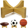 Football Display Stand – Natural Wood Ball Stand for Footballs, Basketballs, Soccer Balls, Memorabilia & Sports Collectibles, Bamboo Ball Holder for Desk Shelf