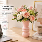 Pink Glass Vase for Flowers, Modern Decorative Flower Vase, Table Centerpiece for Dining Room, Living Room, Office Desk and Home Decor, Floral Arrangement Vase, 9.84 Inch