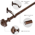 Deco Window Curtain Rods for Windows 44 – 120 Inch, 3/4 Inch Heavy Duty Extendable Metal Drapery Rod, Adjustable Curtain Rod with Decorative Hexagon Finials for Living Room Bedroom, Brown Oil Rubbed