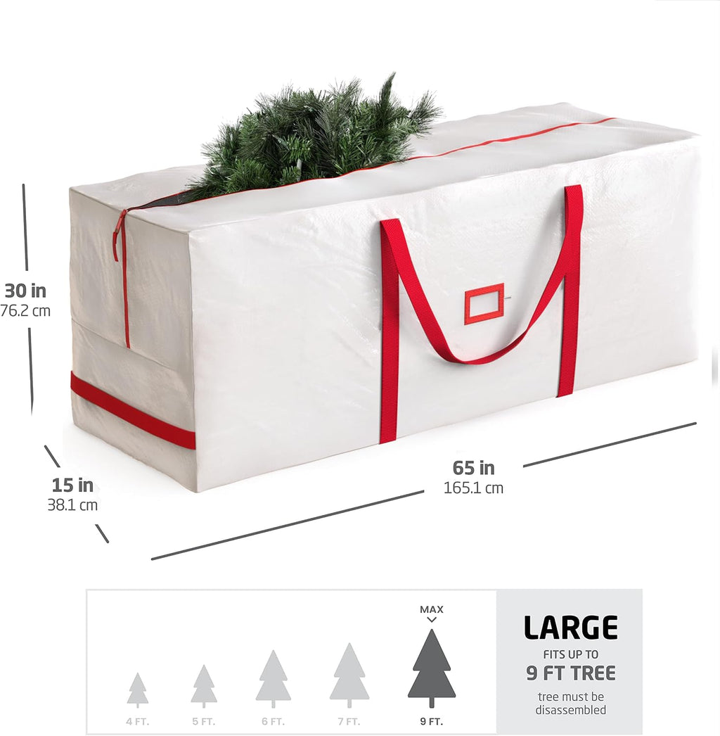 Zober Large Christmas Tree Storage Bag - Fits 9 Ft Artificial Trees - Plastic, Waterproof Christmas Tree Bag For Storage Box For Xmas - Strong, Durable Handles - Label Card Slot - White (Pack of 2)