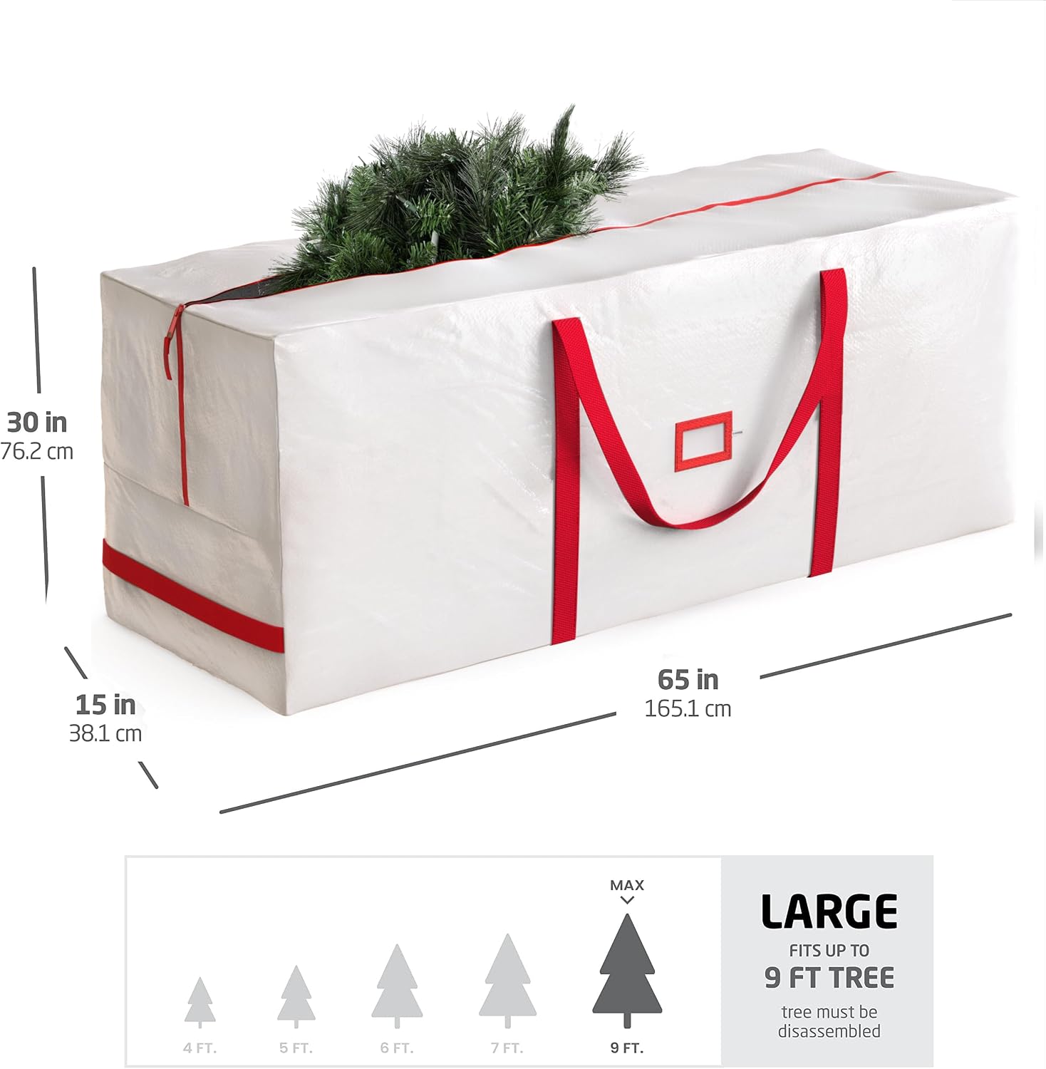 Zober Large Christmas Tree Storage Bag - Fits 9 Ft Artificial Trees - Plastic, Waterproof Christmas Tree Bag For Storage Box For Xmas - Strong, Durable Handles - Label Card Slot - White (Pack of 2)