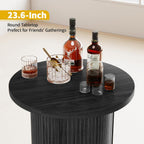 Round Bar Table with 3-Tier Hidden Storage Shelves Slide Door, 36.4'' High Top Bistro Table Cocktail Table for Small Bars, Dining Room, Living Room (Black)