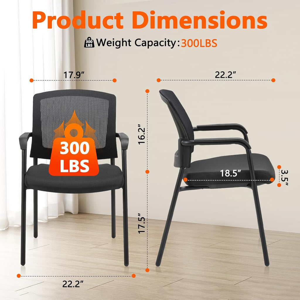 CLATINA Stacking Chairs Set of 4, Stackable Waiting Room Chairs No Wheels with Armrest, Ergonomic Mesh Office Reception Guest Chair for Home Conference Lobby Church School Meeting Training, Black