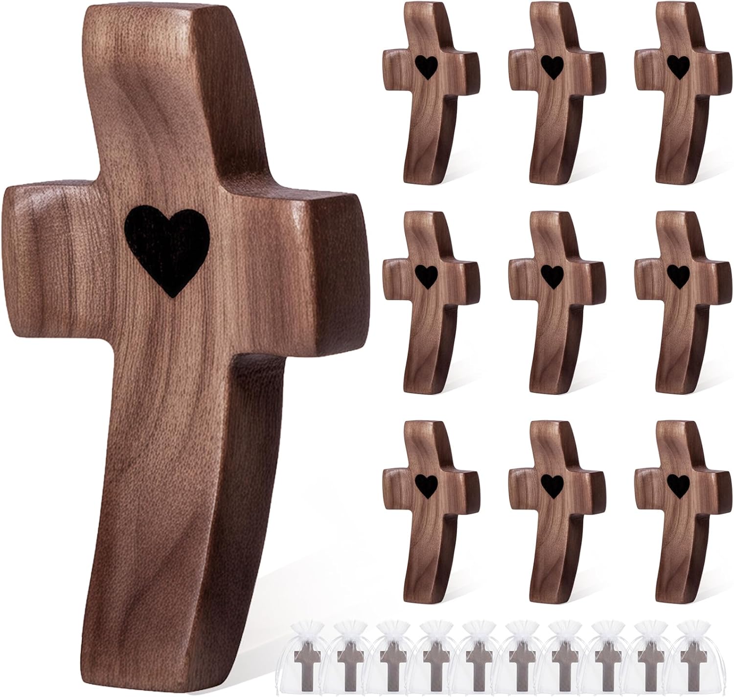 10-Pack Wooden Cross Fidget, Handmade Pocket Wood Crosses, Cross My Heart | Encouragement Gift, Relieve Anxiety for Yourself, Inspirational Easter Gift for Christian Faith, Prayer, Father Day Gifts