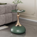 Green Round Side Table for Small Spaces, Small End Table with Metal Pedestal, Minimalist Corner Accent Table for Sofa, Bedroom, Living Room, Easy Assembly