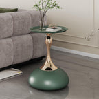 Green Round Side Table for Small Spaces, Small End Table with Metal Pedestal, Minimalist Corner Accent Table for Sofa, Bedroom, Living Room, Easy Assembly