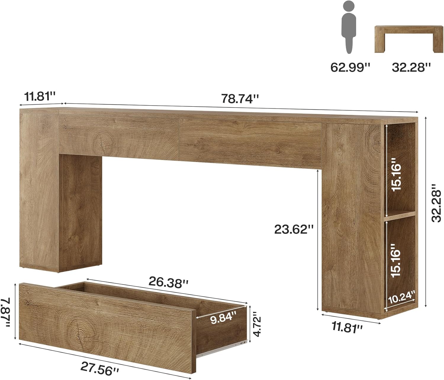 Tribesigns Extra Long Console Table, 79-Inch Entryway Table with 2 Drawers and Side Storage Shelves, Farmhouse Behind Couch Table for Entrance, Hallway, Foyer, Living Room, Brown