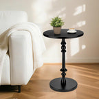 Solid Wood Round Side Table, 15.75" Small Drink Table with Non-Slip Pedestal Base, Modern End Table Accent Table for Living Room and Bedroom, Black