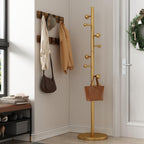 Coat Rack Freestanding Coat Tree with 8 Hooks Coat Hanger Stand,Gold | Heavy Duty Metal Coats Rack Stand for Jacket Hat Clothes Bag Stainless Steel Hall Tree Hat Racks for Entryway Bedroom Hallway
