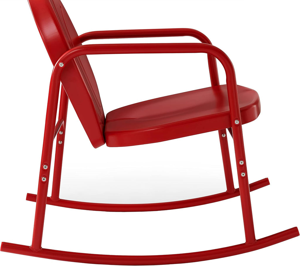 Crosley Furniture Griffith Retro Metal Outdoor Rocking Chairs, Set of 2, for Porch, Deck, Balcony, Backyard, Bright Red Gloss