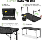 4ft Folding Table with Adjustable Height, 3-Level Foldable Table with HDPE Top & Steel Legs, Portable 4 Foot Folding Table for Picnic, Party, Craft, Indoor Outdoor Use, Black