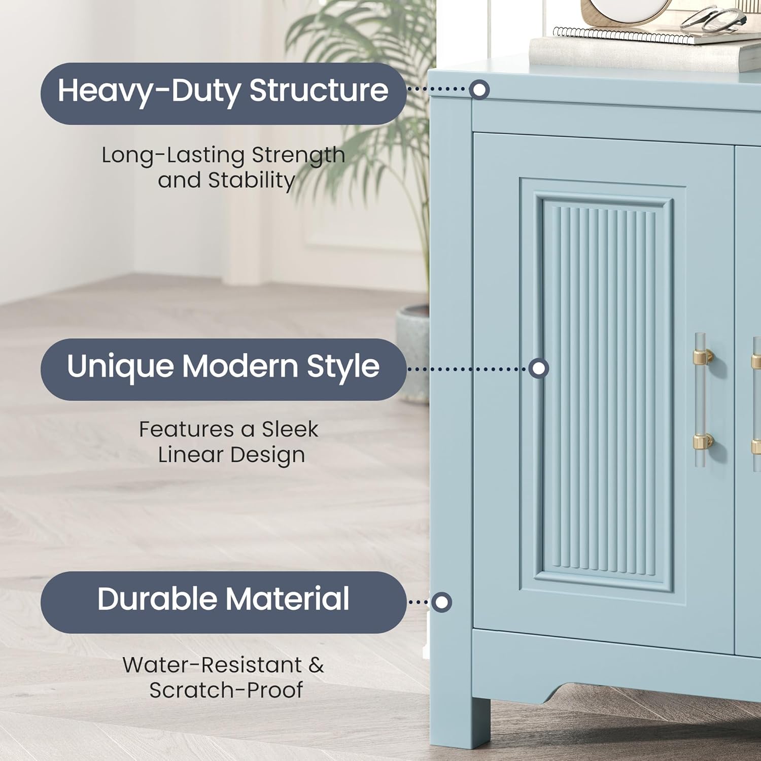 Jocoevol Sideboard Buffet Cabinet with Storage, 55" Kitchen Buffet Cabinet, Modern Farmhouse Coffee Bar Cabinet, Sideboard Cabinet with Shelves & Doors for Kitchen Living Room, Slate Blue