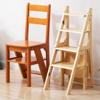 Solid Wood Folding Library Ladder Chair Step Stool 4 Step Dual Purpose Stepladder Display Stand Flower Stand(Wood)
