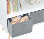 Kids Bookcase, Multi Shelf Cubby with 3 Collapsible Fabric Drawers, 3-in-1 Toy Storage Cabinet Organizer, Wooden Kids Book Display for Bedroom, Nursery, Playroom, White+Gray