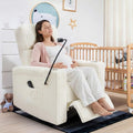 Power Swivel Rocking Chair Nursery with Armrest Storage, Skin-Friendly White Corduroy Nursing Chair Copy Thickened High-Density Foam Rocking Recliner with USB & C Port, Cup & Phone Holder