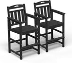 Outdoor Patio Tall Adirondack Bar Chairs Set of 2, All-Weather HDPE Bar Height Adirondack Stools for Balcony, Bistro, Garden, Backyard, Pool, Deck | Black