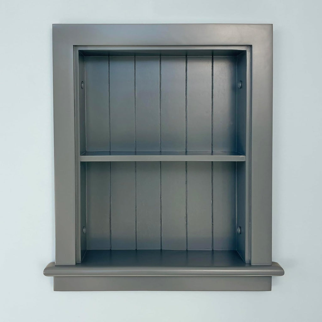14x18 Aiden Recessed Wall Niche Medicine Cabinet Replacement, in The Wall Bathroom Cabinet Insert Shelf/Shelves, Made in North America, Real Wood, NO MDF, Beadboard, Dark Gray