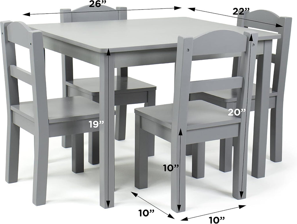 Humble Crew Toddler Table and Chair Set for Kids, Wood Activity Furniture | Sturdy 5 piece playroom or bedroom desk, perfect size for crafts, snacks, homework, and learning, includes 4 matching seats