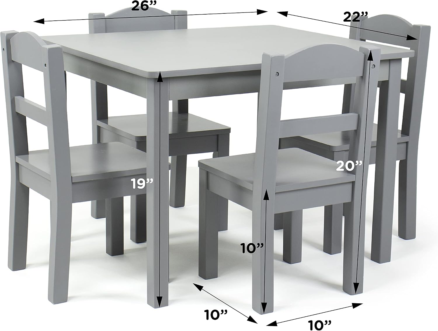 Humble Crew Toddler Table and Chair Set for Kids, Wood Activity Furniture | Sturdy 5 piece playroom or bedroom desk, perfect size for crafts, snacks, homework, and learning, includes 4 matching seats