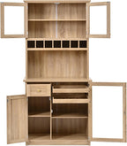 Farmhouse Freestanding Buffet with Hutch, Tall Kitchen Pantry with Wine Rack and Adjustable Shelves,for Dining Room (Natural-W)