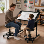 XEW Adjustable Drafting Table Desk Without Stool – Multi-Functional Art Desk for Adults, Drawing & Painting Table, Artist Desk & Drafting Table, Art Table, Tempered Glass Black C