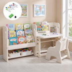 Costzon Toddler Table and Chair Set, Art Desk Set w/Side Bookshelves, Storage Boxes, Whiteboard & Tiltable Desktop, Kids Table and Chair for Writing, Painting, Reading