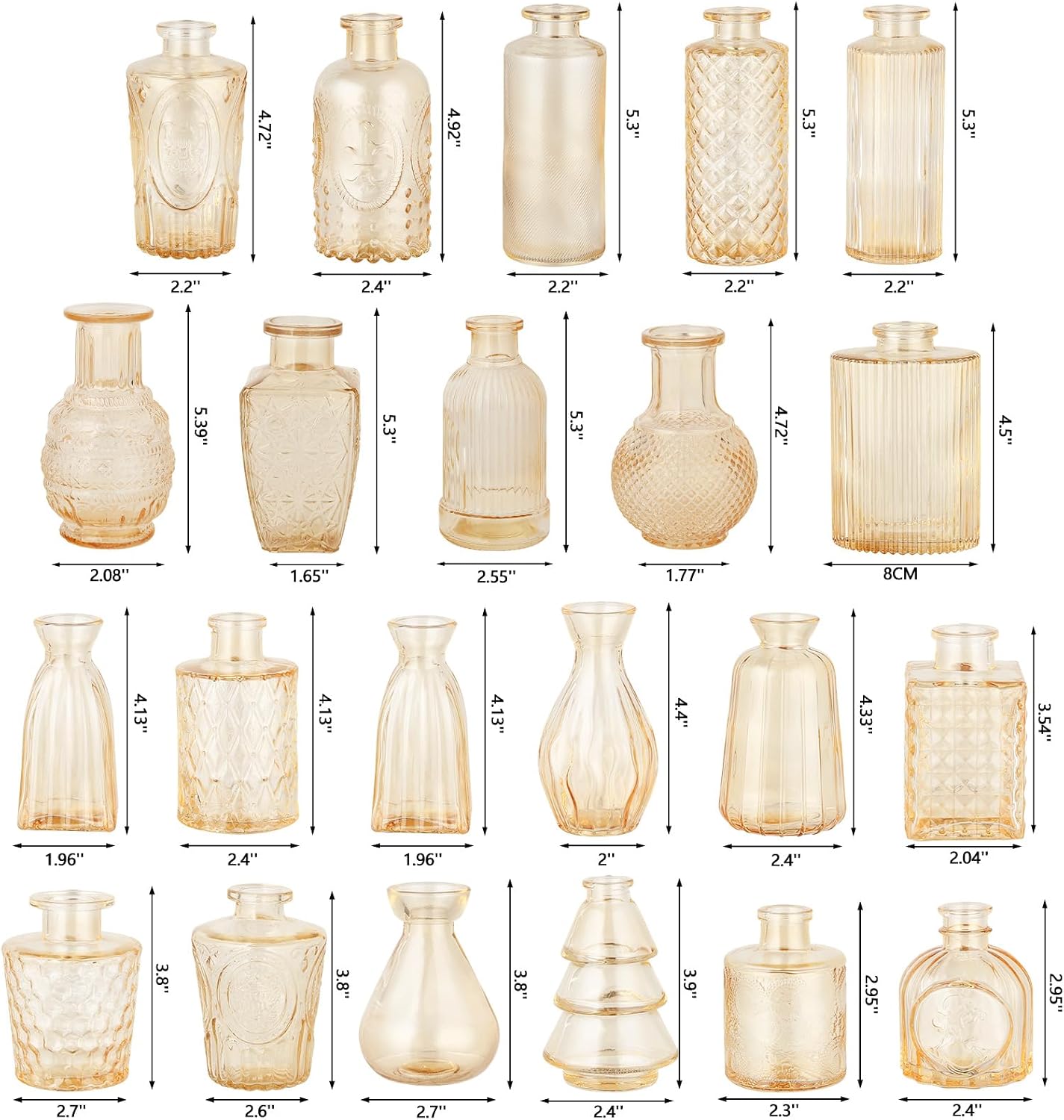 RUCKAE Glass Bud Vases Mini Flower Vase Small Vintage Vases for Centerpiece Table Wedding Decorations Home Decor Party(Gold 22 Pack)