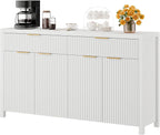 Lulive Fluted Storage Cabinet with Drawers Buffet Sideboard Cabinet with Adjustable Shelves for Kitchen Living Room, Kitchen, Entryway (White, 13.8" D x 55.09" W x 32.8" H)