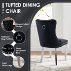 Clear Round Glass Top Dining Set for 4, 36'' Modern Luxury Circle Dinner Room Set, 5 PCS Mid Century Circular Kitchen Table Set, Black High-end Tufted Chairs, for Small Apartment (Silver)