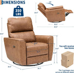 Power Recliner Chair, 270° Swivel Rocking Glider with USB Charging Port, PU Leather Upholstered Fabric, Ergonomic Modern Nursery Chair for Living Room, Bedroom, Nursery (Power Brown)