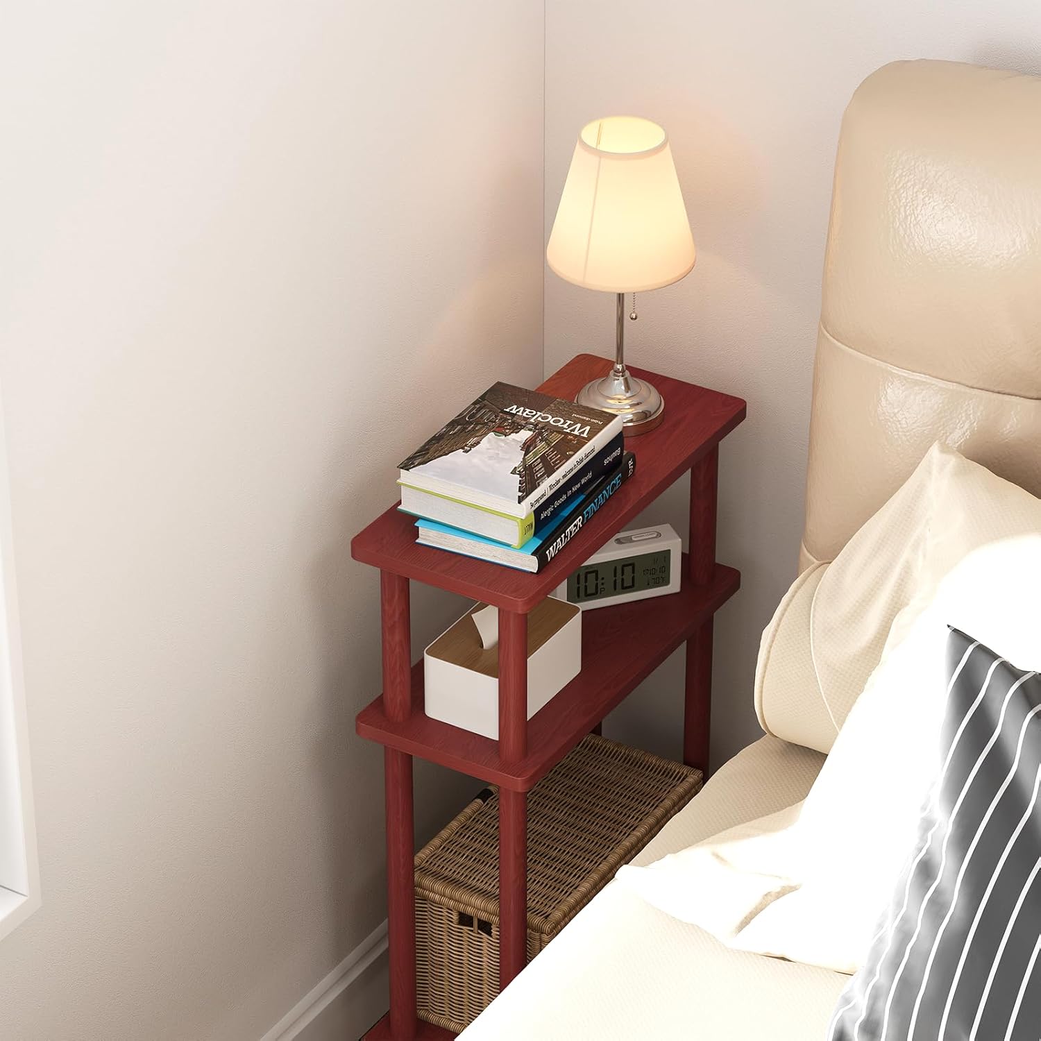 Apicizon 3 Tier End Table, Narrow Side Table with Storage Shelf, Bedroom, Living Room, Entryway, Farmhouse, Dark Brown