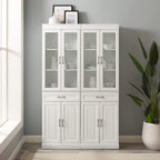 HomeStock Pantry Cabinet Set with Glass Doors - White Kitchen Storage - 2 Piece
