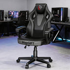 HapGIFT Office Chair, Home Office Chair with Link Armrest, Height Adjustable Computer Chair, Ergonomic PC Work Chair for Adults Teens, PU Leather Gaming Chairs, Gift, 300LBS (BLACK GREY)