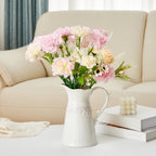 White Ceramic Pitcher Vase, Flower Pitcher,Farmhouse vase for Home Décor, 8.5inch Jug Vase.