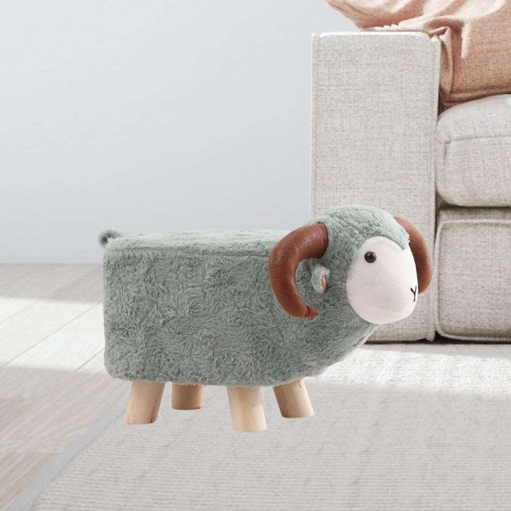 Animal Footstool Teddy Velvet Wood Legs Non-Slip Feet Ottoman Stool for Playroom Living Room Entryway 19.69x8.66x11.02 inch- Gray Green