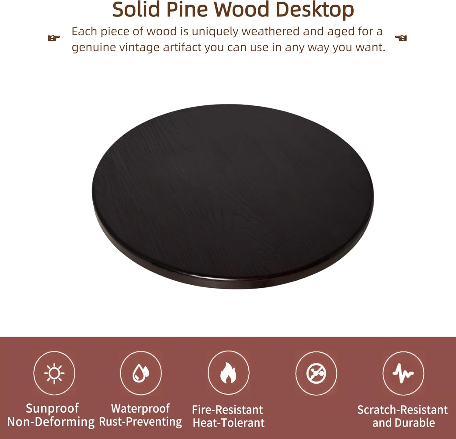 Round Wooden Table Top 19.8inch DIY for Coffee Table Dinner Table Pub Table Side Table Durable Solid Walnut Wood (Walnut, 50CM)