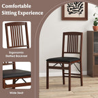 COSTWAY Folding Dining Chairs Set of 2, Wooden Kitchen Side Chairs w/Padded Seat, Solid Wood Frame, 400 LBS Load Bearing, No Assembly Needed, Vintage Foldable Chairs for Dining Room, Living Room