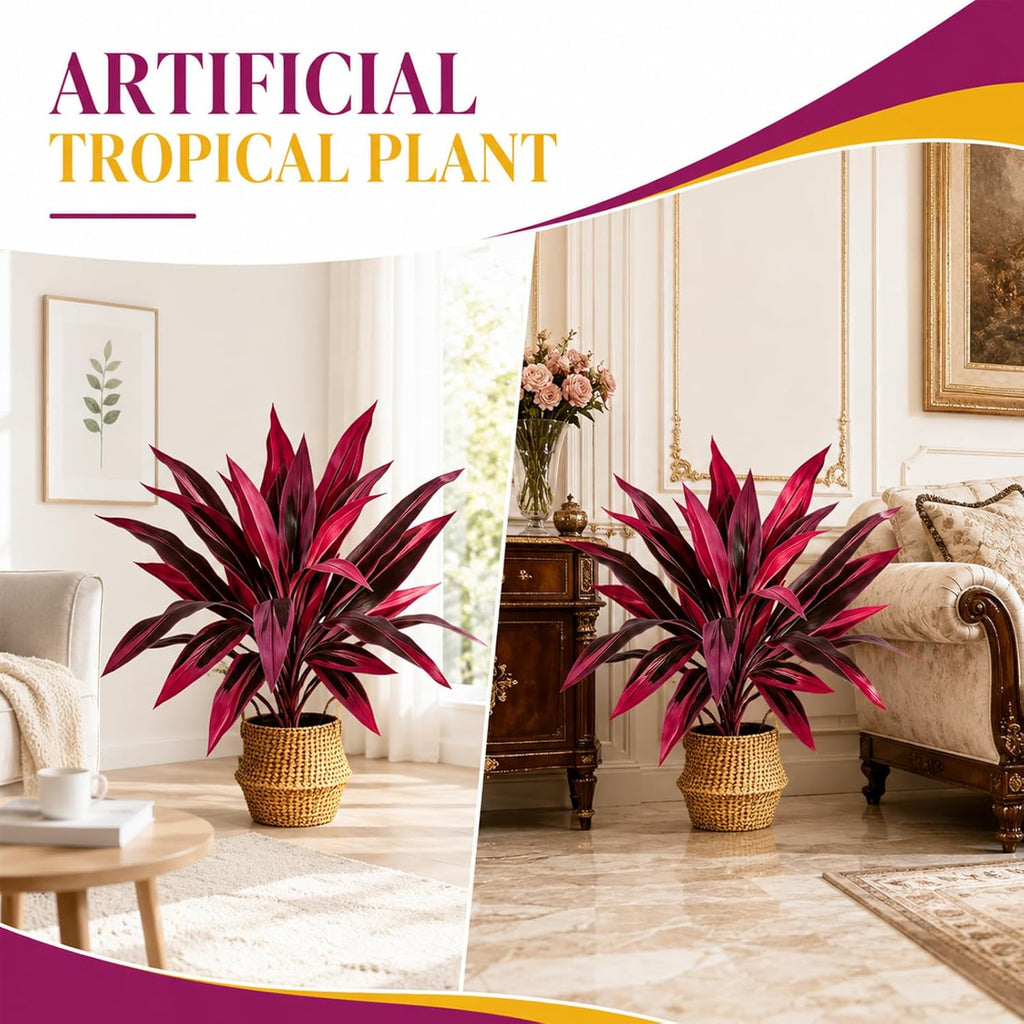 Artificial Tropical Plant UV Resistant Large Faux Plants Outdoor Fake Boston Ferns Potted Plants Realistic Agave Plastic Hostas Greenery Patio Outside Shrubs Flower Grass Front Porch Decor (2 PCS)