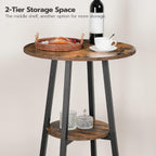 HOOBRO Bar Table, Round Pub Table, 2-Tier with Storage, 37.4" High Top for Small Spaces, with Top Particleboard for Kitchen, Easy to Assemble, Rustic Brown BF55BT01