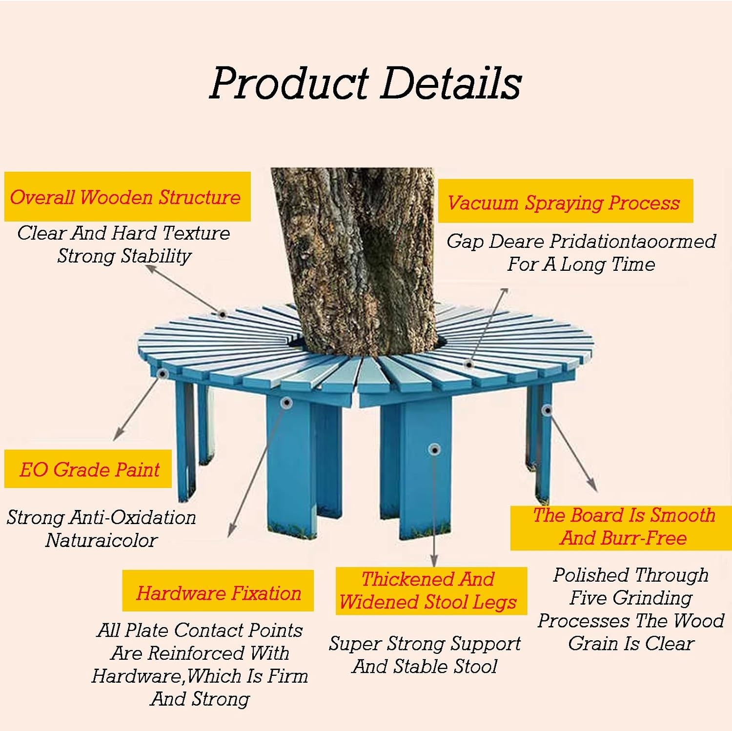 Wooden Curved Benches,Solid Wood Slatted Seat Fan-Shaped Garden Tree Bench,for Backyard Leisure Chair Patio Seating(Color4)