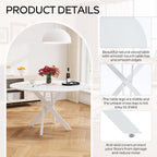 RGZ 47" White Round Kitchen Table for 4-6, Modern Save Space Wooden Circle Dining Table with Intersecting Metal Pedestal, Coffee Table for Break Room, Dining Room, Living Room