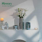 Silver Rectangle Glass Vases for Decor: Hewory Tall Crushed Diamond Mirror Vase for Centerpieces - Large Decorative Mirrored Containers for Dried Flowers, Bling Big Crystal Vases for Home Decoration