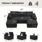 107'' Modular Sectional Sofa, Deep Seat Boneless Couch with Storage | Oversized High-Back for Living Room & RV | With Ottoman | High Density Foam & Corduroy | Tool-Free Assembly | Cozy Dark Gray